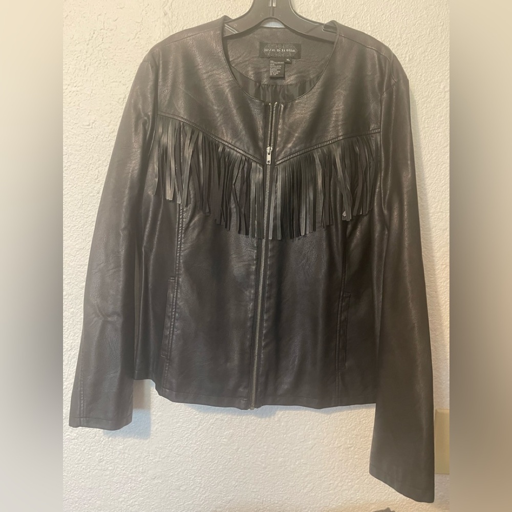 Live a Little Black faux Leather Jacket with Fringe